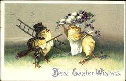 A chick dressed as a chimney sweep talks to a chick dressed as a maid With Chicks Postcard Postcard