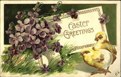 Chicks with Purple Flowers and Card With Chicks Postcard Postcard