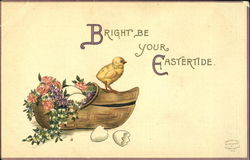 Easter Chick Standing on a Wooden Shoe Postcard