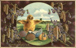 Chick and Eggs with Purple Flowers Postcard