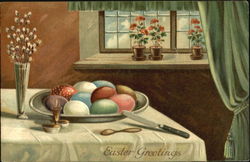 Table Scene with Colored Eggs Postcard