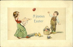 Little Boy and Girl Playing With Easter Eggs With Children Postcard Postcard