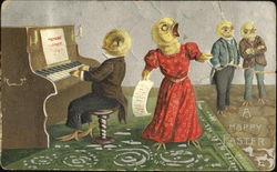 Four Chicks Singing Postcard