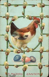 Rooster on a Trellis With Chicks Postcard Postcard