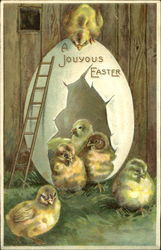 Chicks in Egg with Ladder Postcard