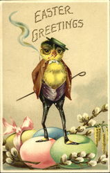 Chick standing up, smoking, jacket & vest With Chicks Postcard Postcard