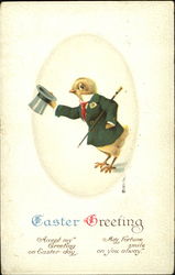 Chick with jacket, red tie, cane and top hat Postcard