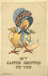 Chick Wearing a Blue Bonnet With Chicks Postcard Postcard