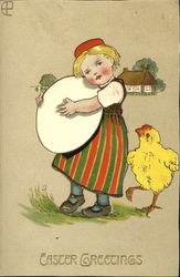 Girl holding large egg with a chick Postcard