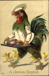 Rooster with Colored Eggs With Chicks Postcard Postcard