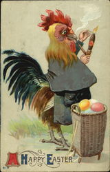 A Rooster Lighting a Pipe Postcard