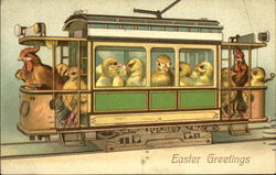 Hen and Chicks on a Street Car Postcard