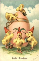 Five Chicks Painting Easter Eggs Postcard