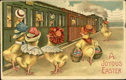 Chicks boarding a train With Chicks Postcard Postcard