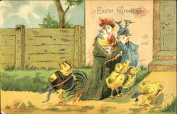 Chicken Family in Fancy Dress With Chicks Postcard Postcard