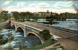 Goat Island Bridge showing Rapids and Calaract House in background Postcard