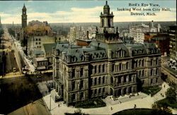 Bird's eye view, looking west from City Hall Detroit, MI Postcard Postcard