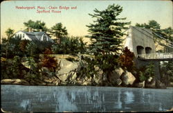 Chain Bridge and Spofford House Newburyport, MA Postcard Postcard