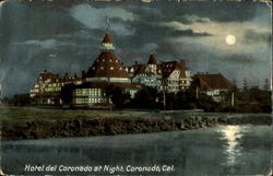 Hotel del Coronado at Night, Coronado, Cal California Postcard Postcard