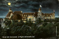 Hotel del Coronado at Night California Postcard Postcard