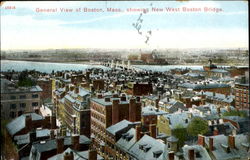 General View of Boston, Mass. showing New West Boston Bridge Postcard