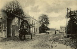 Street Scene, Horse-Drawn Wagon Postcard