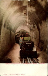 Electric Locomotive in Underground Tunnel, Chicago Postcard