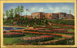 Italian Gardens and Wm. Penn High School Postcard