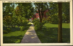 Campus Scene and Girls Dormitory, East Tennessee State College Postcard