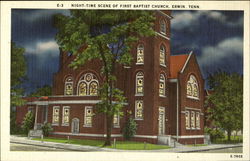 Night-Time scene of First Baptist Church Erwin, TN Postcard Postcard