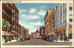 Main Street Brockton, MA Postcard Postcard