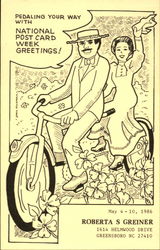 Pedaling your way with National Post Card Week Greetings Greensboro, NC Bicycles Postcard Postcard