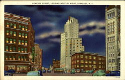 Senesee Street, looking west by night, Syracuse, N.Y New York Postcard Postcard