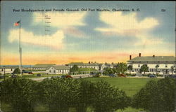 Post Headquarters and Parade Ground, Old Fort Moultrie, Charleston, S.C. T28 Postcard