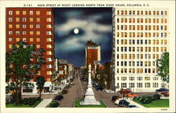 Main Street at Night Columbia, SC Postcard Postcard