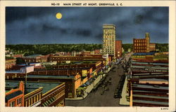 Main Street at NIght Greenville, SC Postcard Postcard