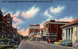 Looking North on Main Street, Post Office at right Postcard