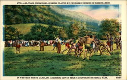 Ani-Tsagi (Indian Ball) Being Played by Cherokee Indians on Reservation Postcard