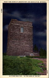 Nightime Scene of Observatory and Grave of Dr. Mitchell Mount Mitchell, NC Postcard Postcard