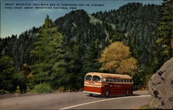 Smoky Mountain Trailways Bus at Newfound Gap on Highway Thru Great Smoky Mountains National Park Postcard