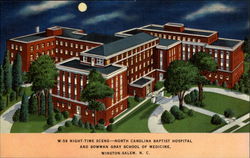 Night-time scene - North Carolina Baptist Hospital and Bowman Gray School of Medicine Postcard