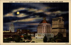 Night Scene of Asheville, N.C.. Showing City Hall and Court House North Carolina Postcard Postcard