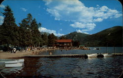 Bathing Beach and boat landing at Grand Lake Colorado Postcard Postcard