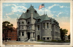 Memorial Hall, City Library, Lowell, Mass Postcard