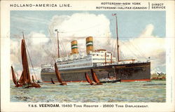 HollandoAmerica Line T.S.S. Veendam. 15450 Tons Register-25600 Tons Displacement Postcard