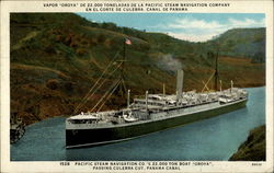 Pacific Steam Navigation Co.'s 22,000 Ton Boat "Oroya", Passing Culeberta Cut, Panama Canal Boats, Ships Postcard Postcard