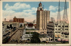 Ocean Ave. Looking East Long Beach, CA Postcard Postcard