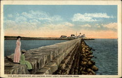 Dog Bar Breakwater and Eastern Point Light Gloucester, MA Postcard Postcard