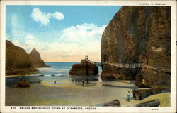 Bridge and Fishing Rocks at Oceanside, Oregon Postcard Postcard