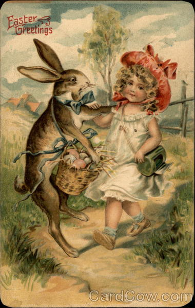 A Rabbit And Little Girl Strolling Down A Path With Children